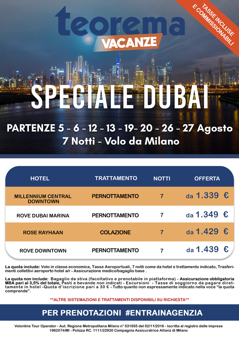 Dubai - 5-6-12-13-19-20-26-27 Agosto da Milano