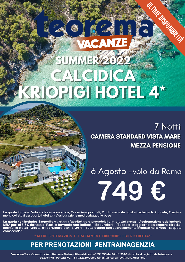 Kriopigi Hotel  4* - Calcidica da Roma