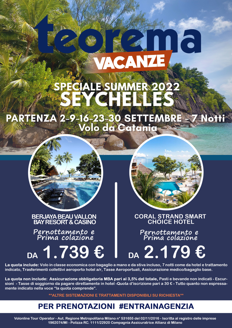 Seychelles - 2-9-16-23-30 settembre da Catania