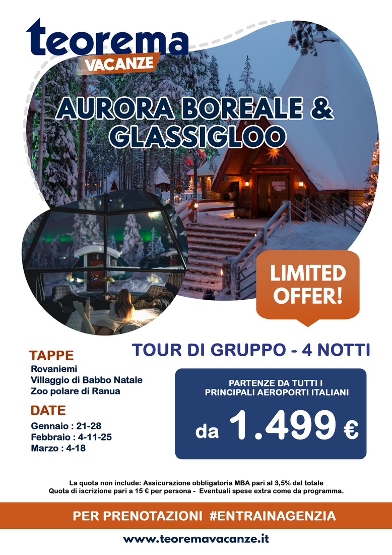 TOUR AURORA BOREALE & GLASSIGLOO da tutti gli aeroporti Italiani