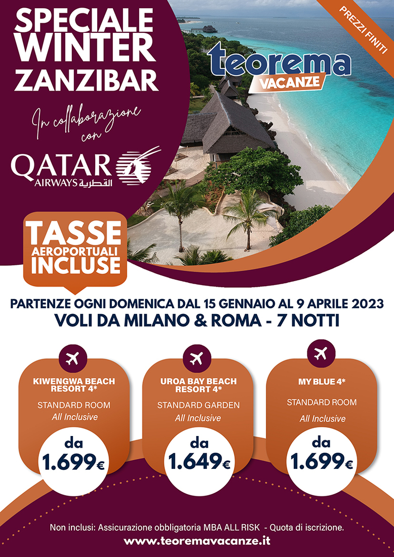 Zanzibar  - partenze ogni domenica dal 15 Gennaio al 9 Aprile da Milano & Roma