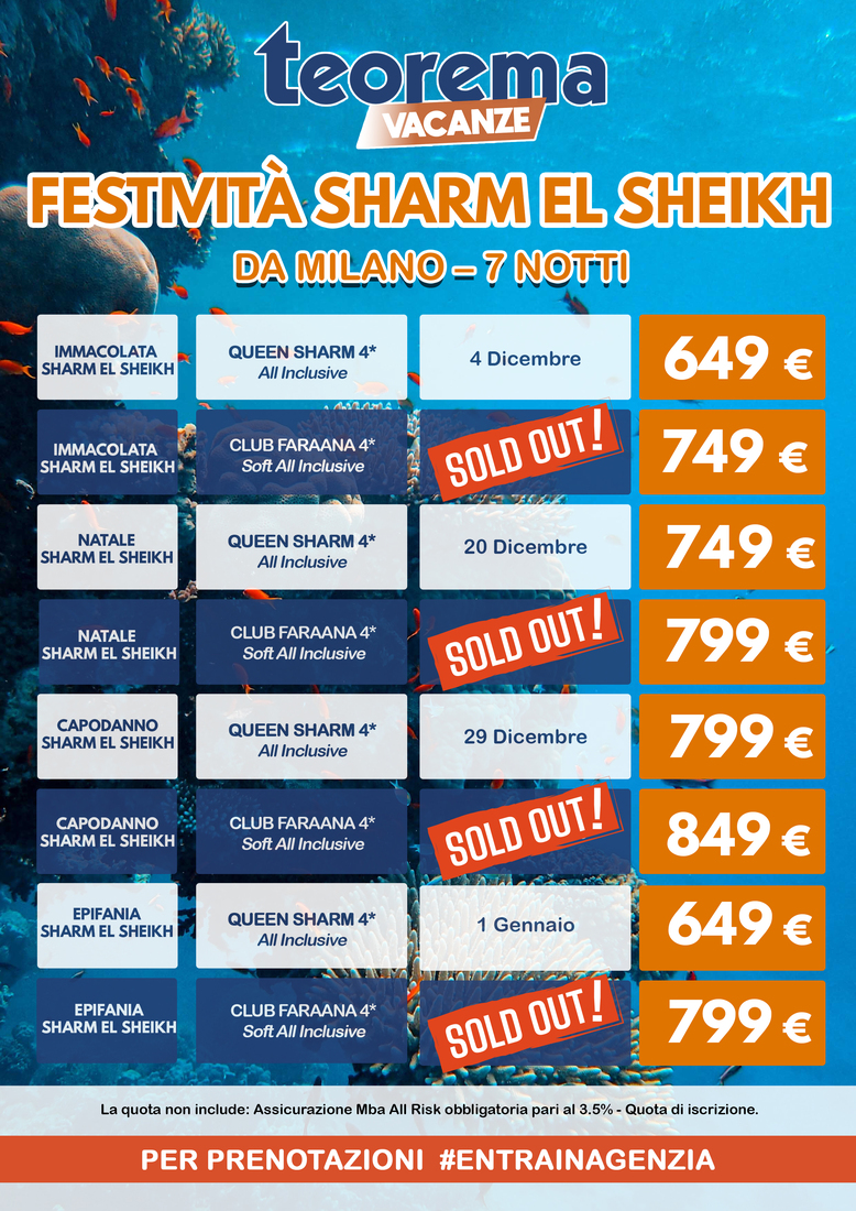 SPECIALE FESTIVITÀ SHARM EL SHEIKH da Milano