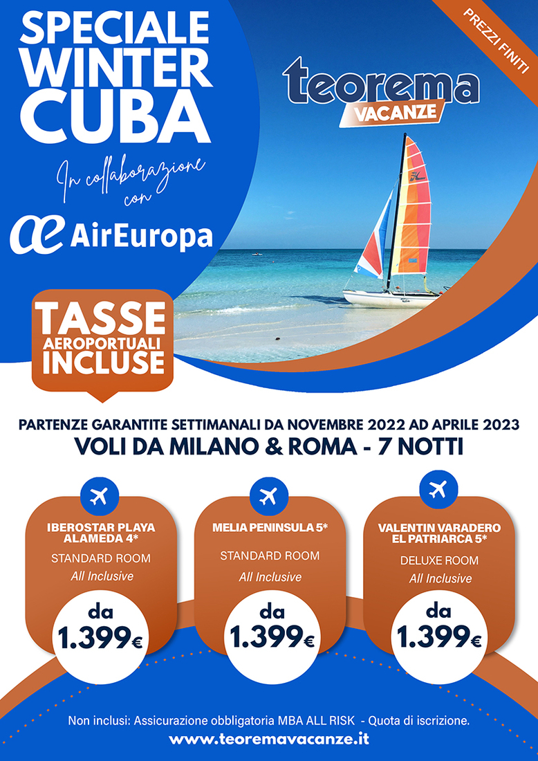 Cuba  - partenze settimanali da Novembre 22 a Aprile 23 da Milano & Roma
