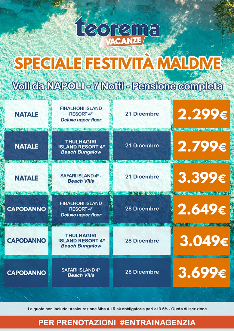SPECIALE FESTIVITÀ MALDIVE da Napoli