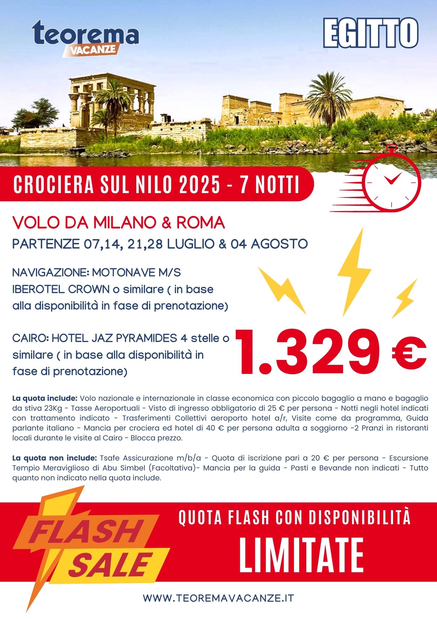 QUOTE FLASH - CROCIERA NILO CON VOLO DA MILANO&ROMA