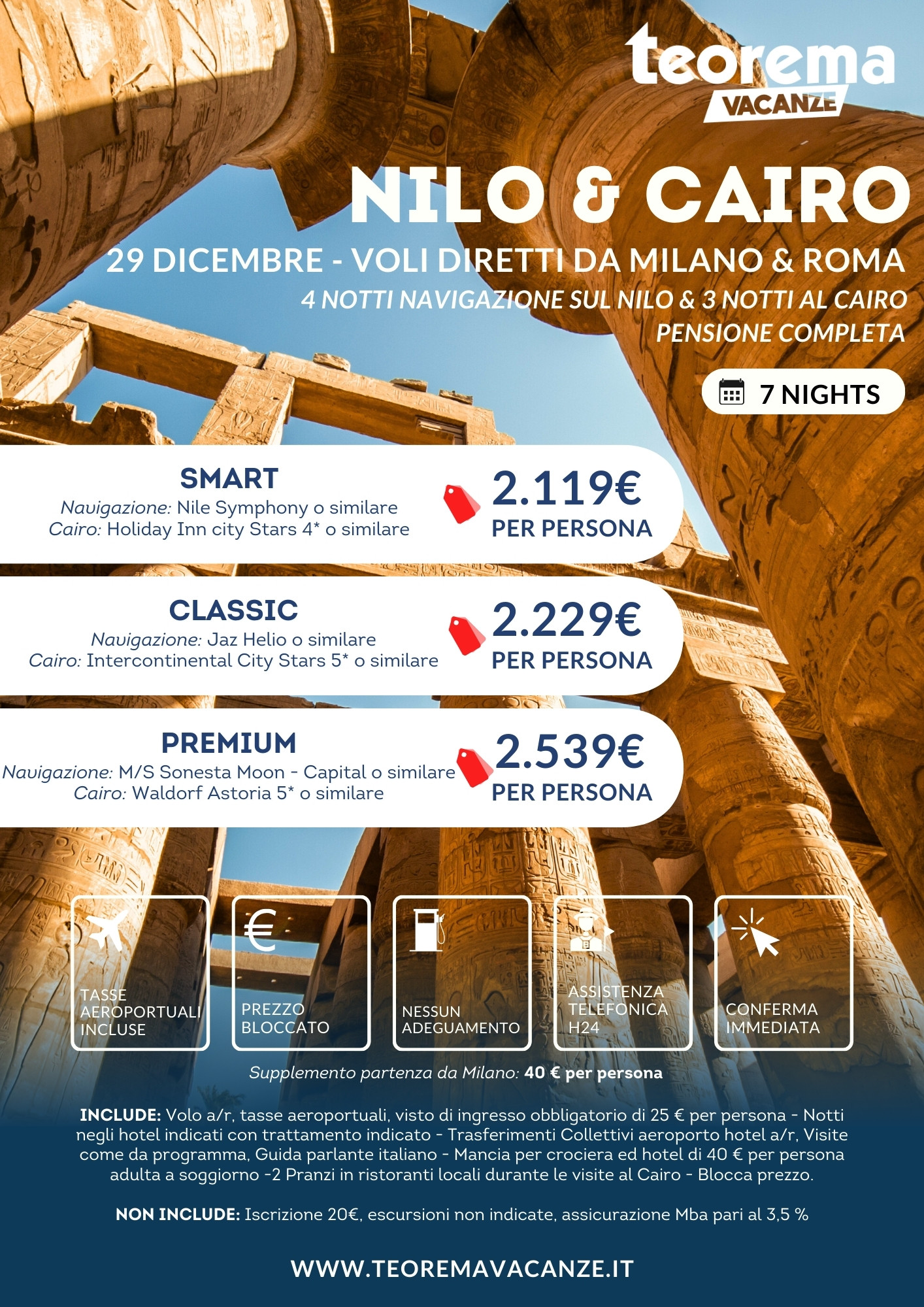 Winter 2026 - Crociera sul Nilo & Cairo - da Milano & Roma