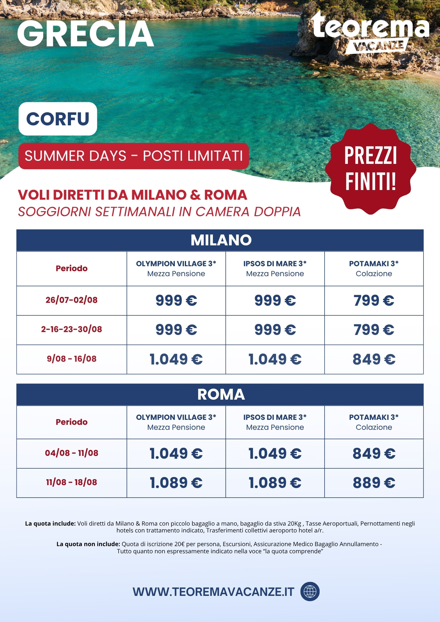 SUMMER DAYS - CORFÙ  - Da Milano & Roma