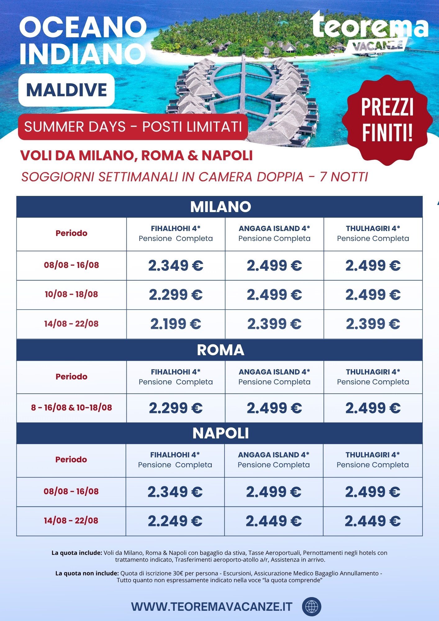 SUMMER DAYS - MALDIVE - Da Milano, Roma & Napoli