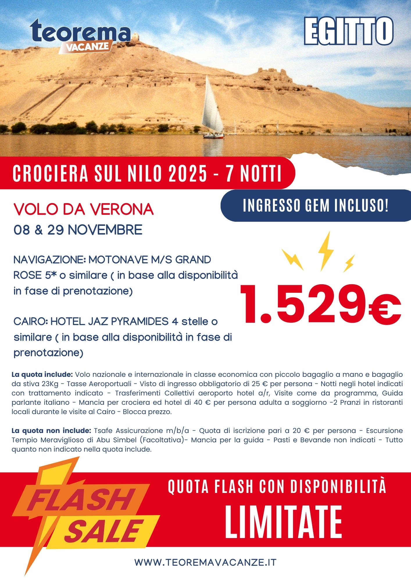 QUOTE FLASH - CROCIERA NILO CON VOLO DA VERONA