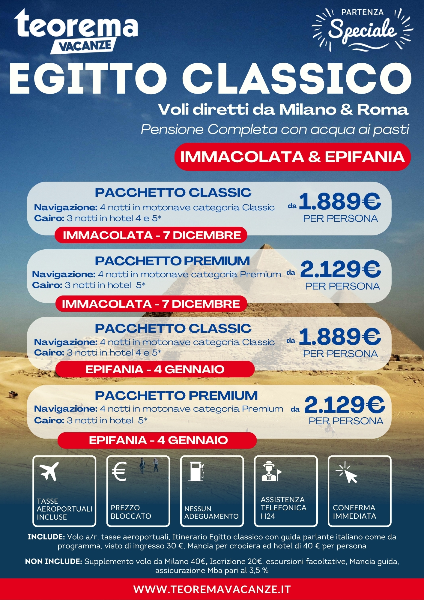 IMMACOLATA & EPIFANIA EGITTO CLASSICO -  DA MILANO E ROMA - WINTER 2027