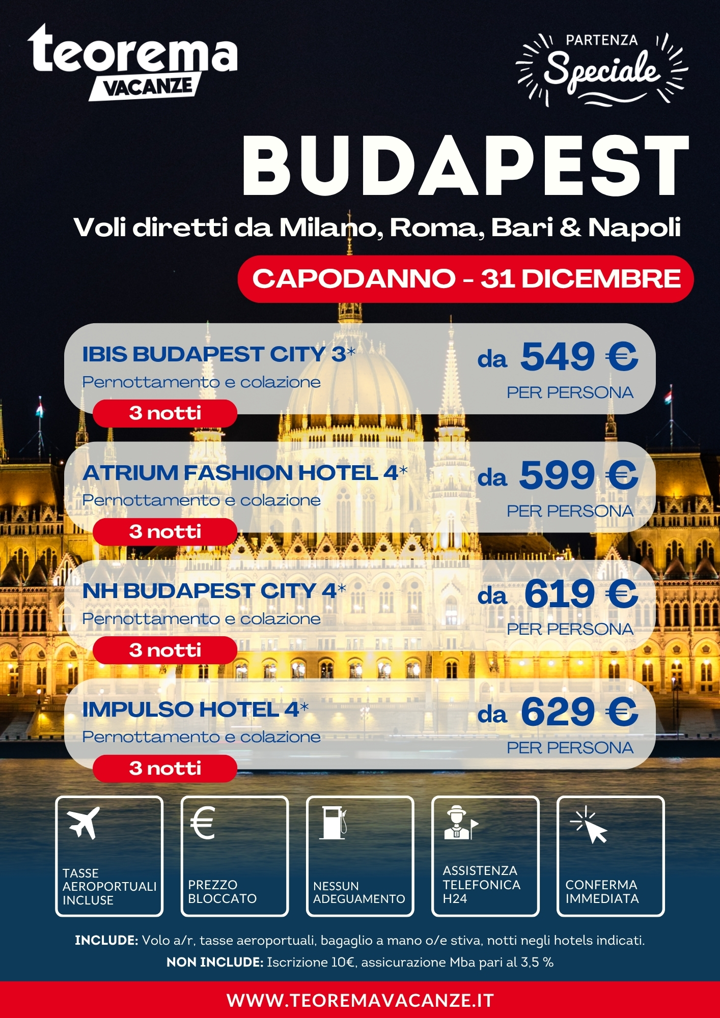 CAPODANNO BUDAPEST - DA MILANO, ROMA, BARI & NAPOLI - WINTER 2027