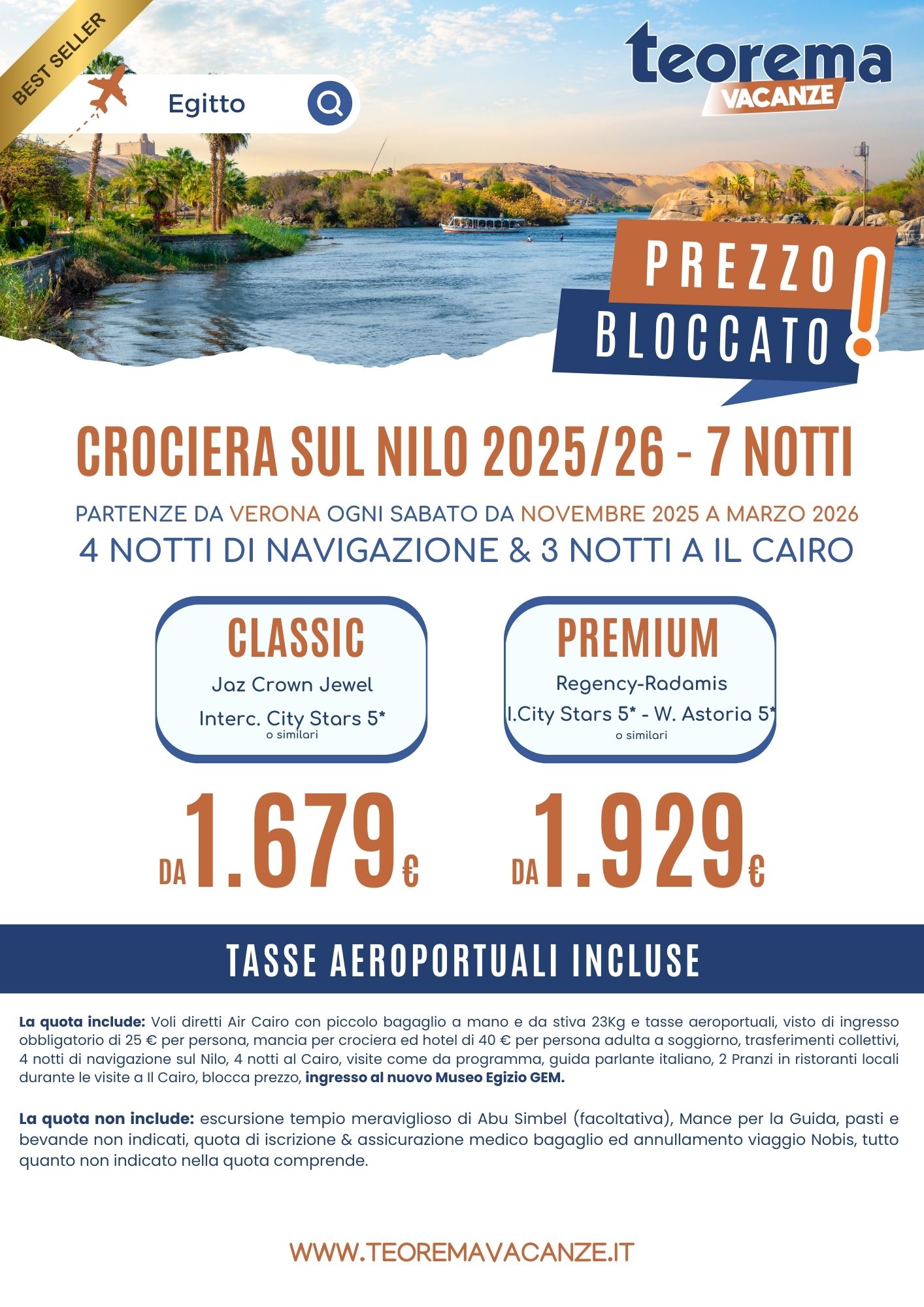 SPECIALE NOVITÀ - CROCIERA SUL NILO & CAIRO - Da Verona