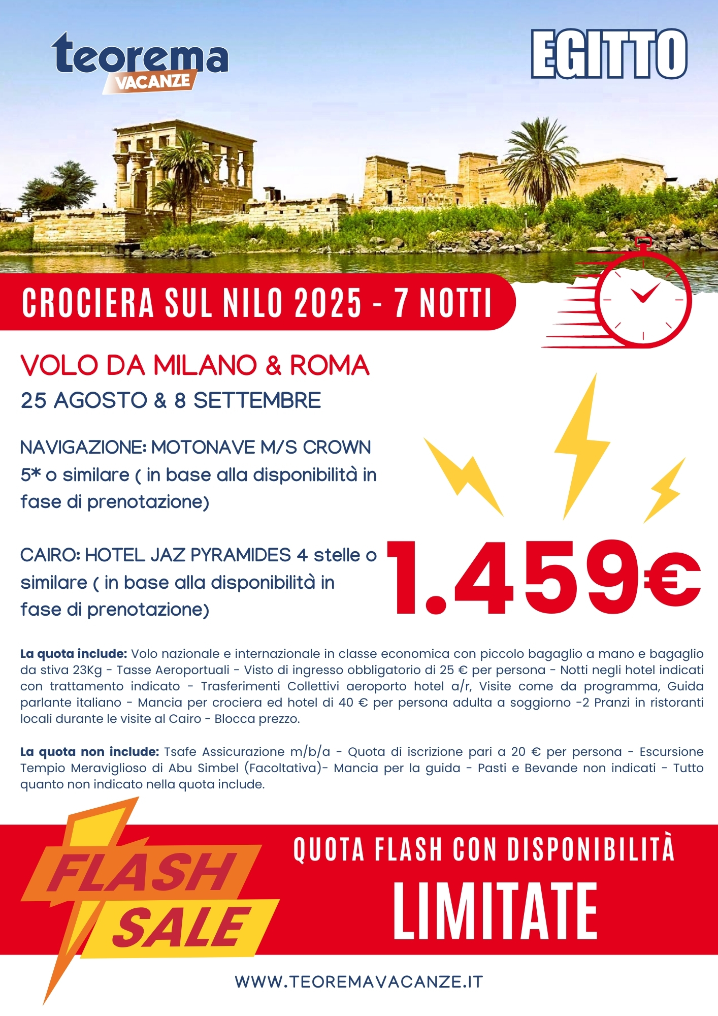 QUOTE FLASH - CROCIERA NILO CON VOLO DA MILANO&ROMA
